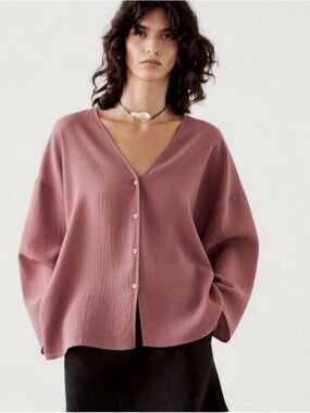 Massimo Dutti Dusty Rose Ramie Lyocell Top S